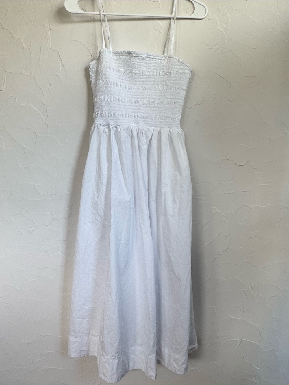 Oak + Fort White Smocked Poplin Cotton Midi Dress Cottagecore Sundress